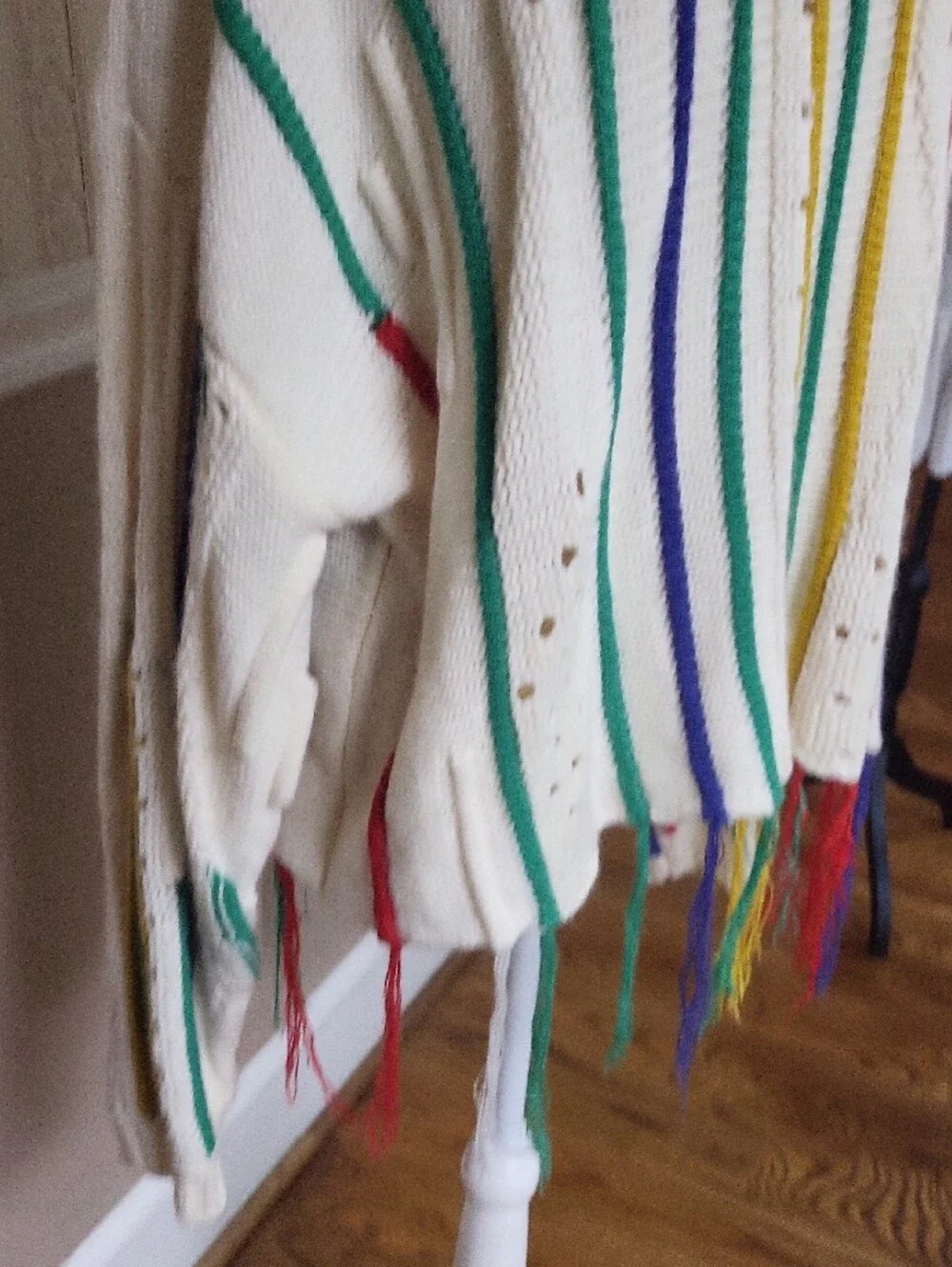 DAVI & DANI Cream Fringe Crewneck Sweater with Multicolor Stripes, Large - Picture 3 of 12